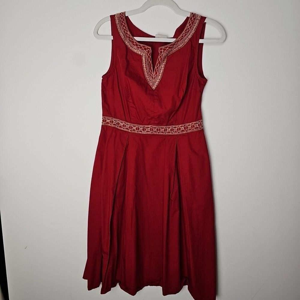 eShakti‎ Embroidered Dress Size M 100% Cotton Sleeveless Pleated Casual India